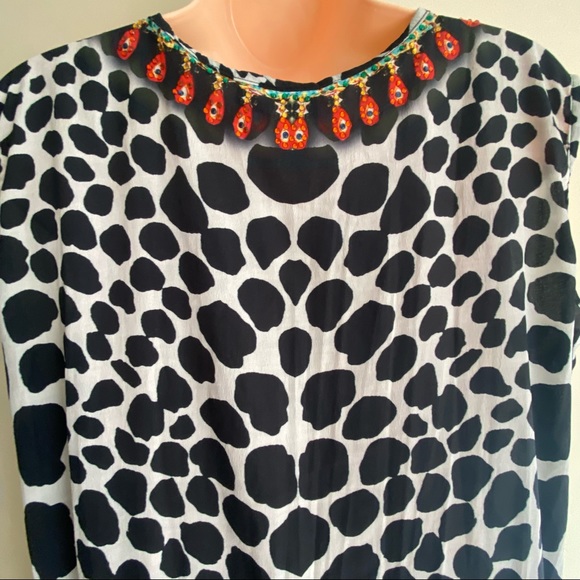 HENI Brand Kaftan Size 16 Maxi Dress Black White Beaded Sleeveless V Neck - Picture 8 of 11